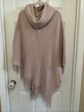 Women's Blush Fringe Cowl Neck Poncho Sweater 💕🔥💕🔥